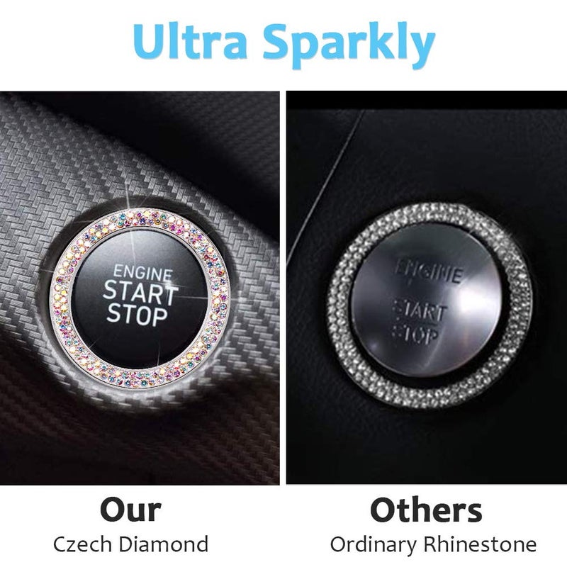 ToBeQueen Car Crystal Ring Sticker Multicolor Bling Ring Interior Emblem,2 Pcs Crystal Car Decal Start Engine Ignition Button for Women Girl Rhinestone Bling Car Accessories Colorful - Image 3
